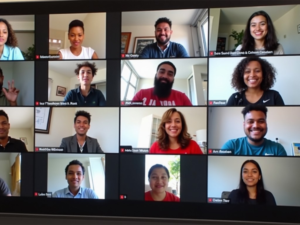 Volunteers participating in a virtual advocacy meeting using laptops.