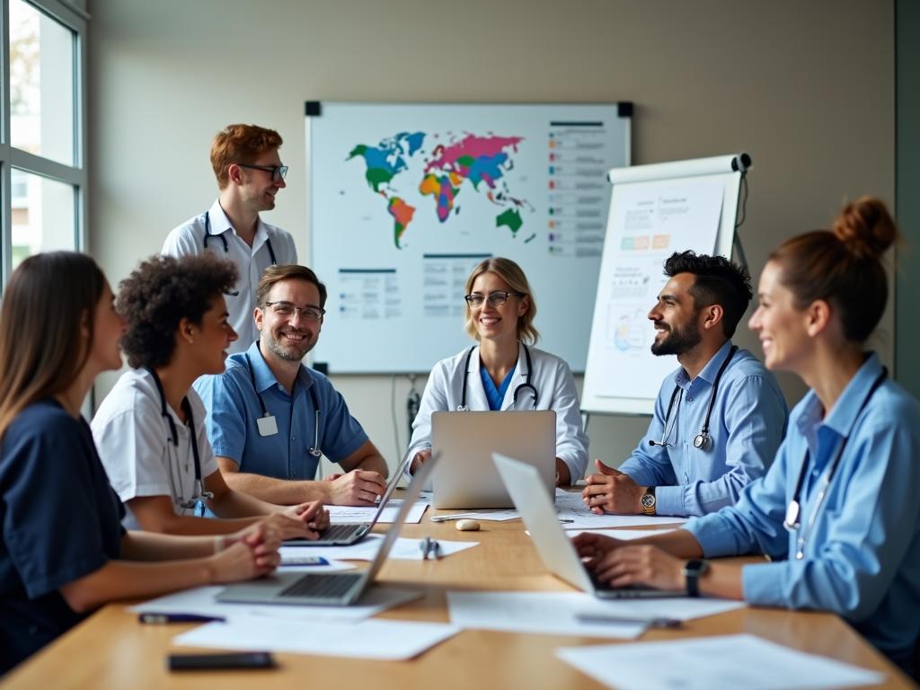 International healthcare professionals collaborating on global health strategies