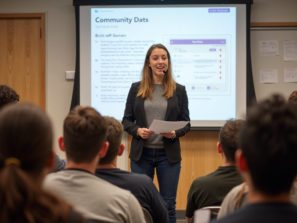 Students presenting their project at a community event