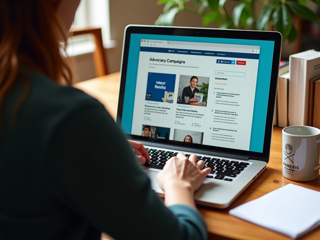 Person exploring online advocacy volunteering