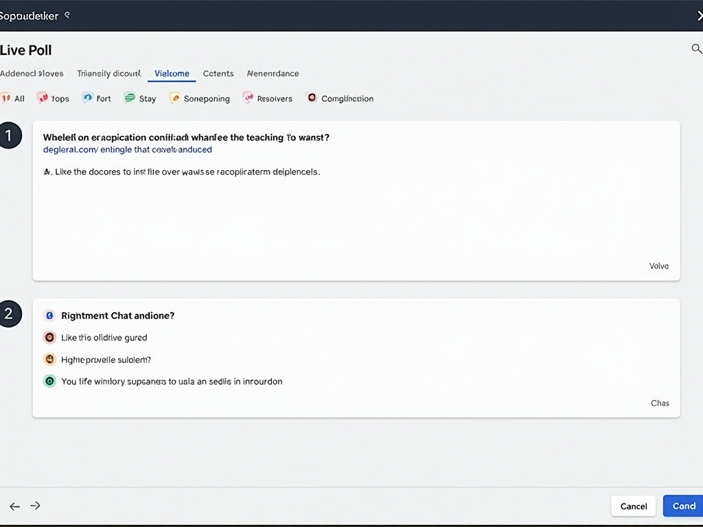 Virtual event screen with poll and chat