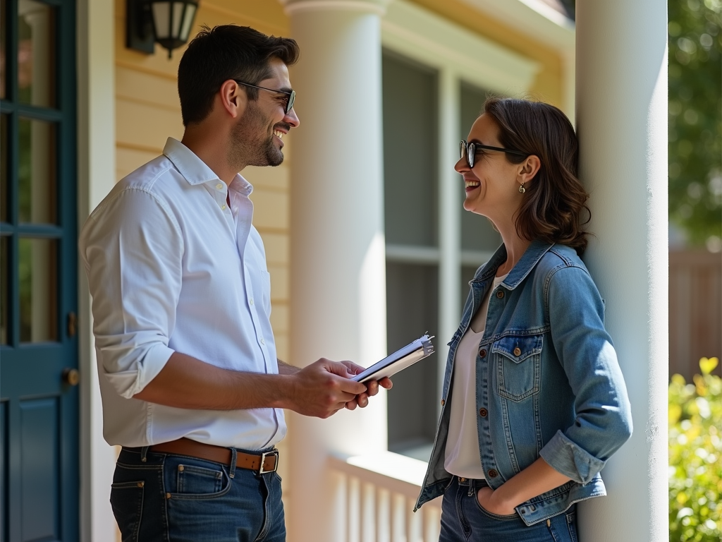 Volunteer talking to a voter during door-to-door canvassing