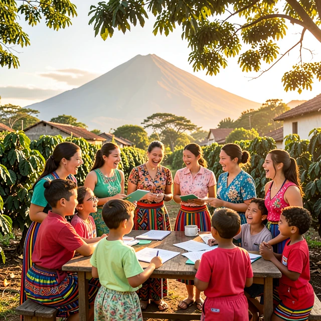 Volunteers teaching children in a Guatemalan village during a language immersion program