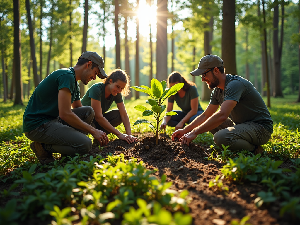 College students volunteering to plant trees in a foreign forest.