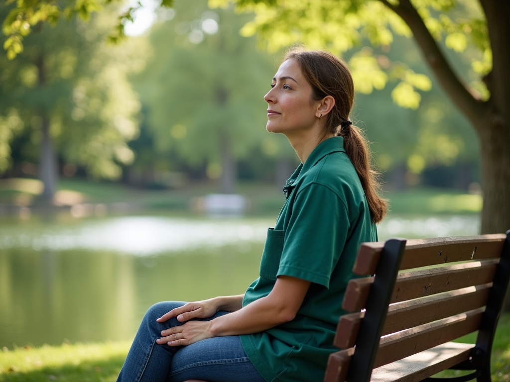 Volunteer reflecting in a park