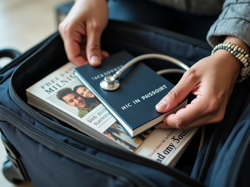 Volunteer preparing essentials for international trip