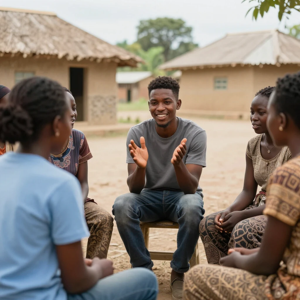 Volunteer learning local language with community members