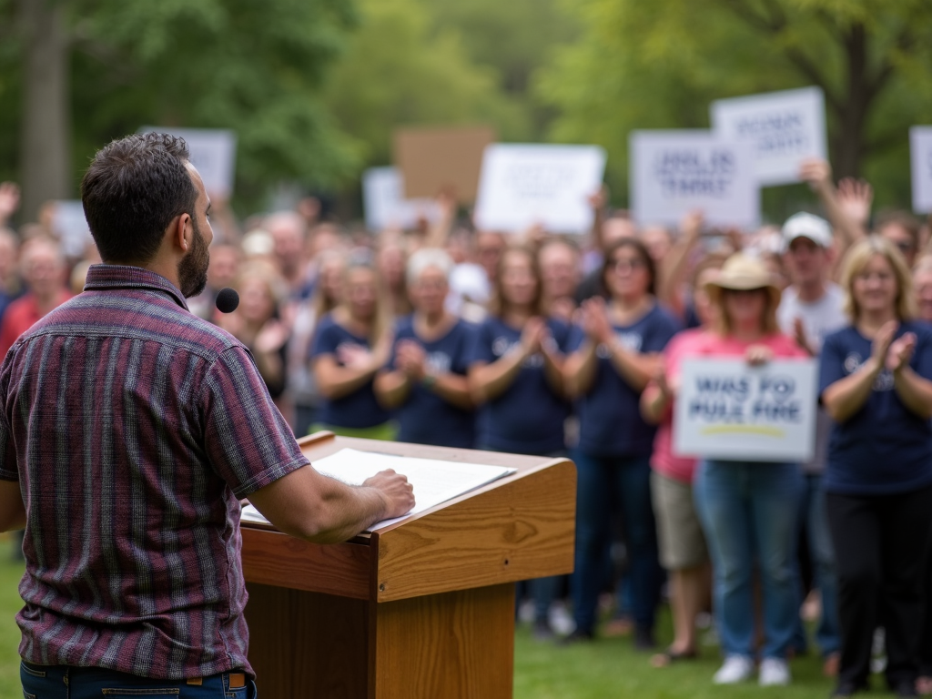 Volunteer speaking at a rally