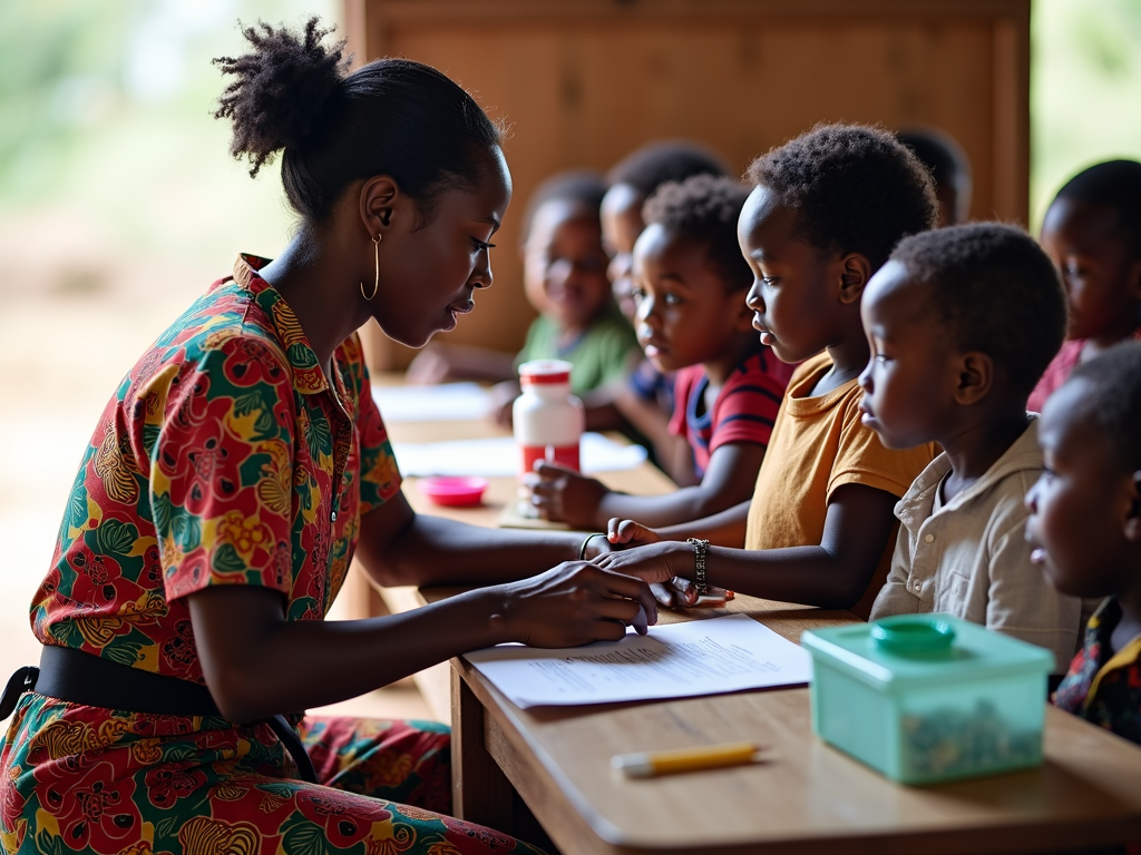 Nurse caring for a child in a rural international clinic