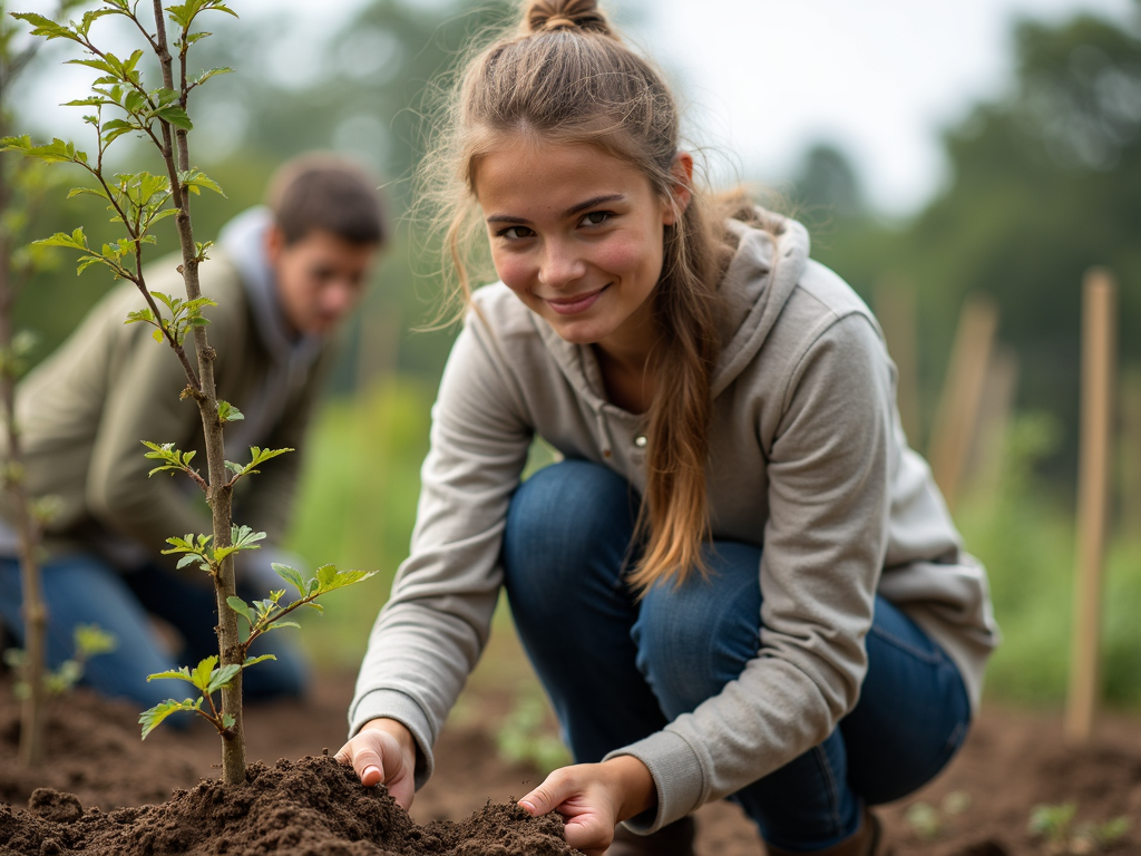 Volunteer planting a tree.