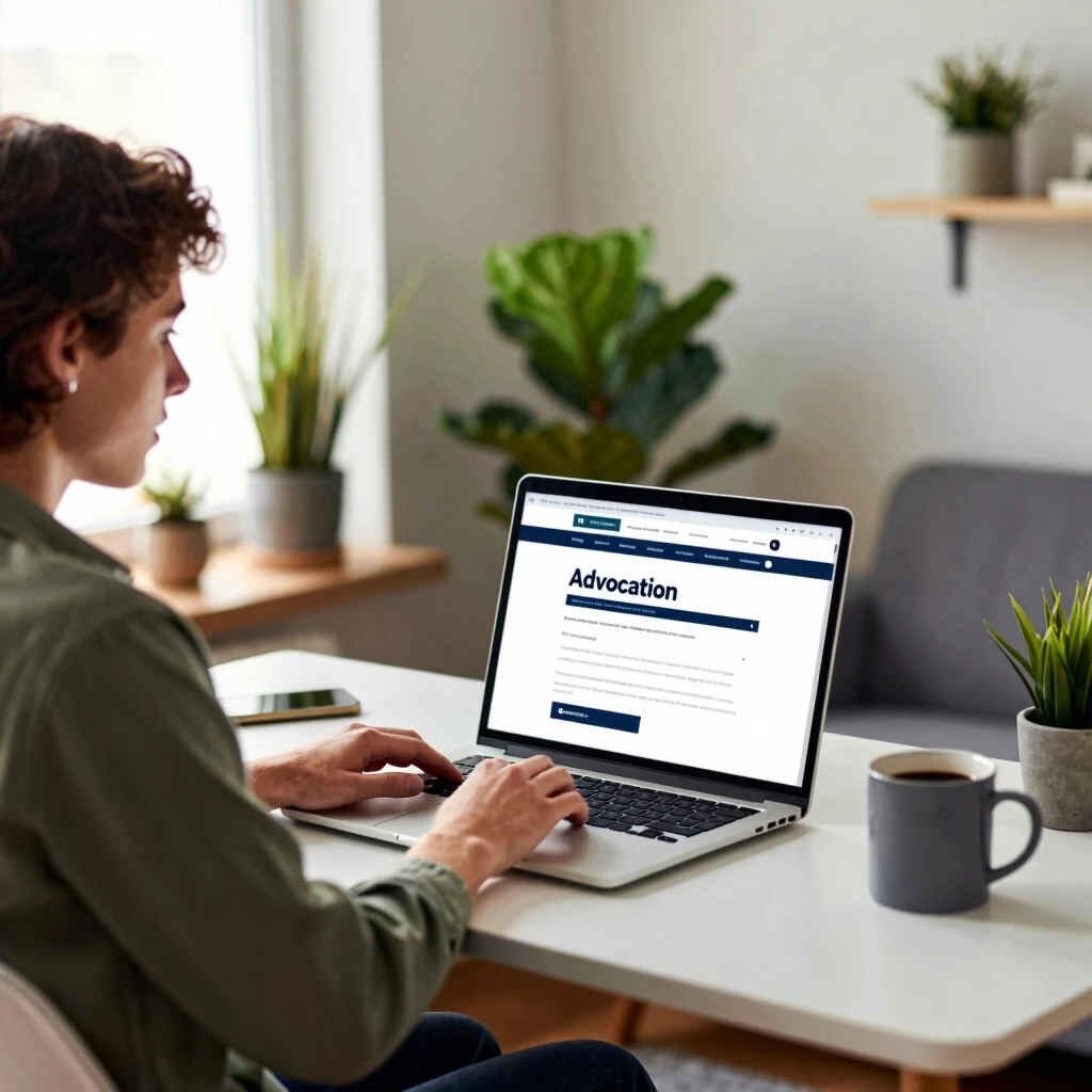 Person engaging in online advocacy volunteering from home office