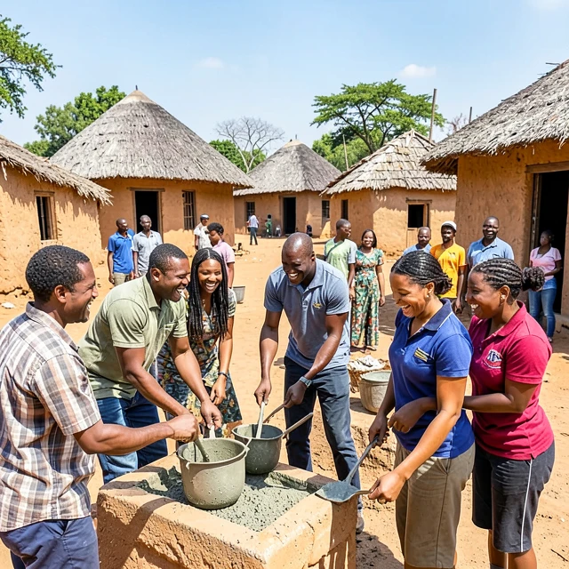 International volunteers working on community development in Africa