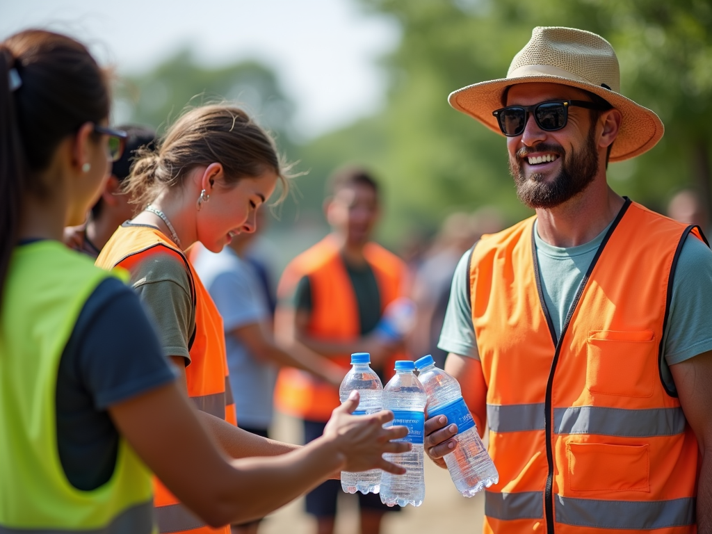 Volunteer distributing water after event