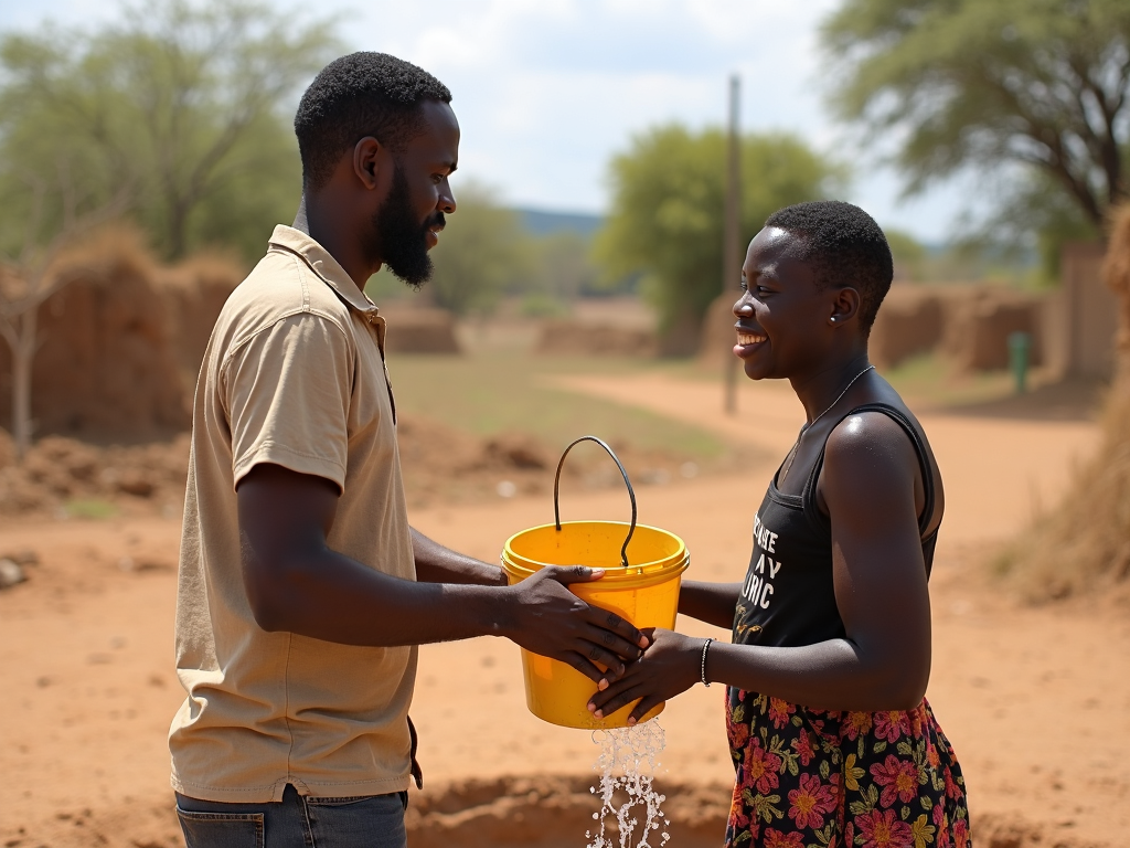Volunteer helping with a water project abroad