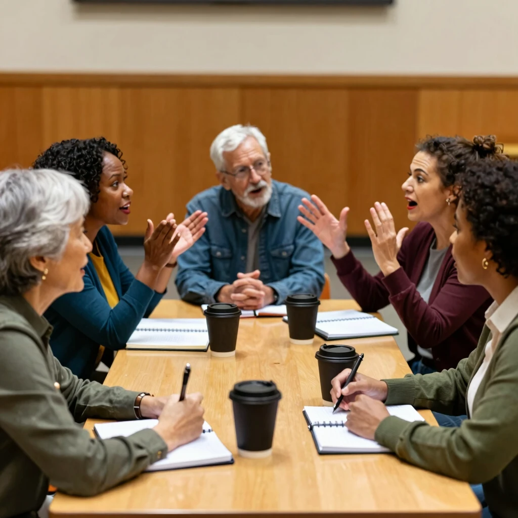 Community members brainstorming at a local town hall meeting