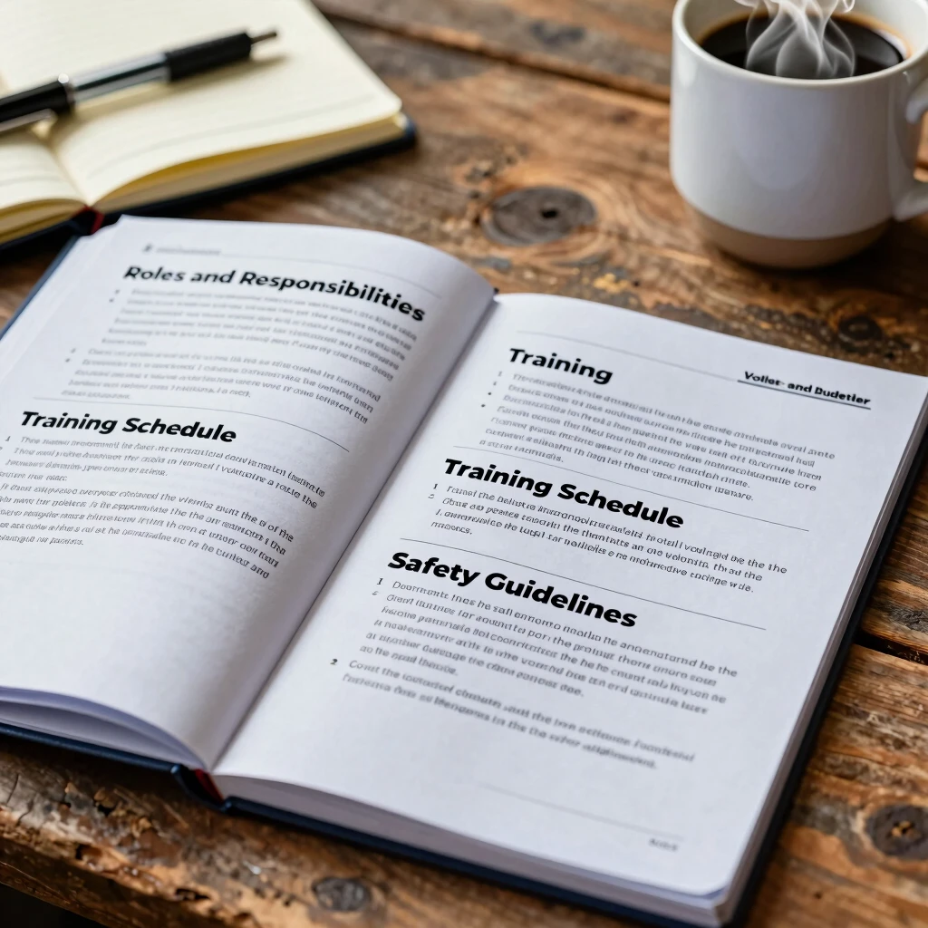 Open volunteer handbook displaying key organizational sections