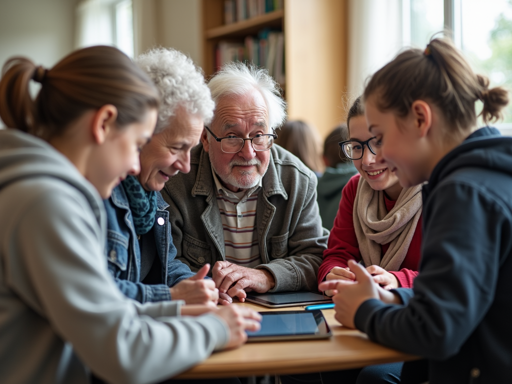 Teens helping seniors learn tech in a service learning project