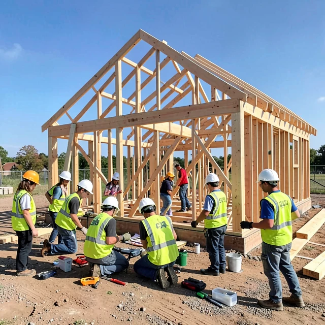 High school students volunteering with Habitat for Humanity to build homes