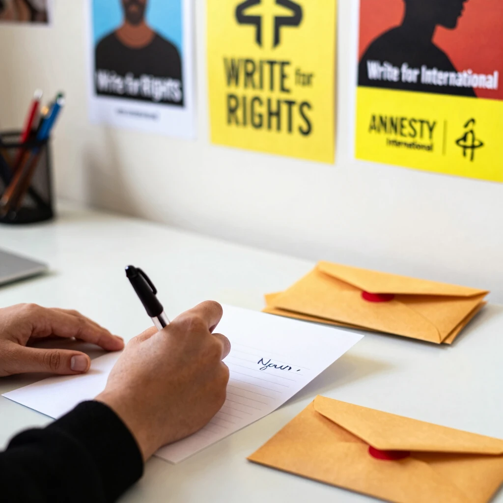 Person writing a letter for Amnesty International Write for Rights campaign