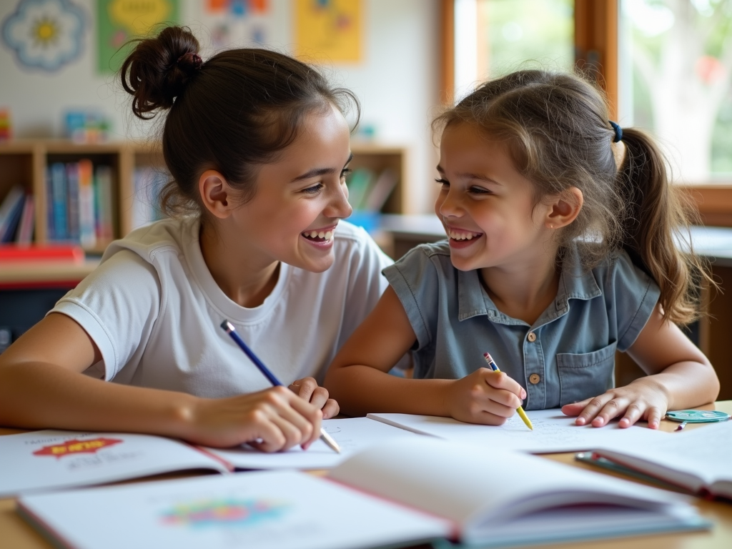 Student tutoring a child in a service learning literacy program.