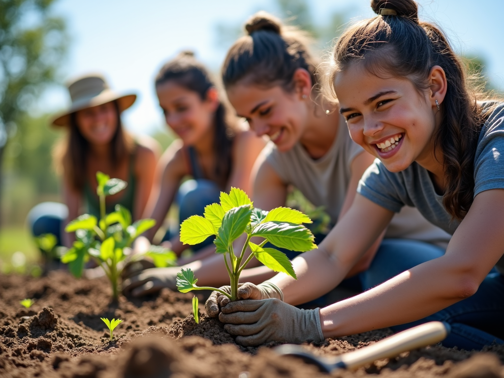 Volunteers planting trees as a team
