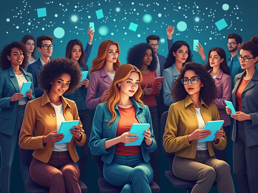Diverse group using digital devices