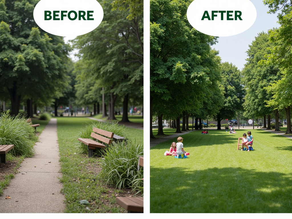Community park before and after advocacy efforts