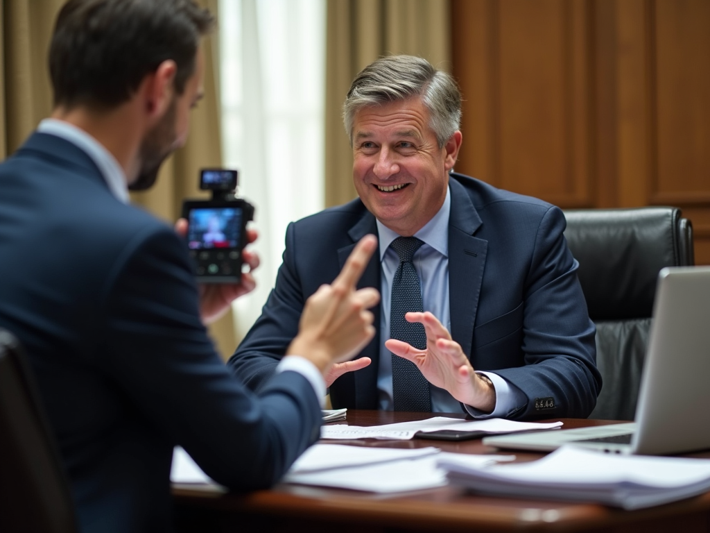 Politician recording a TikTok video about policy.