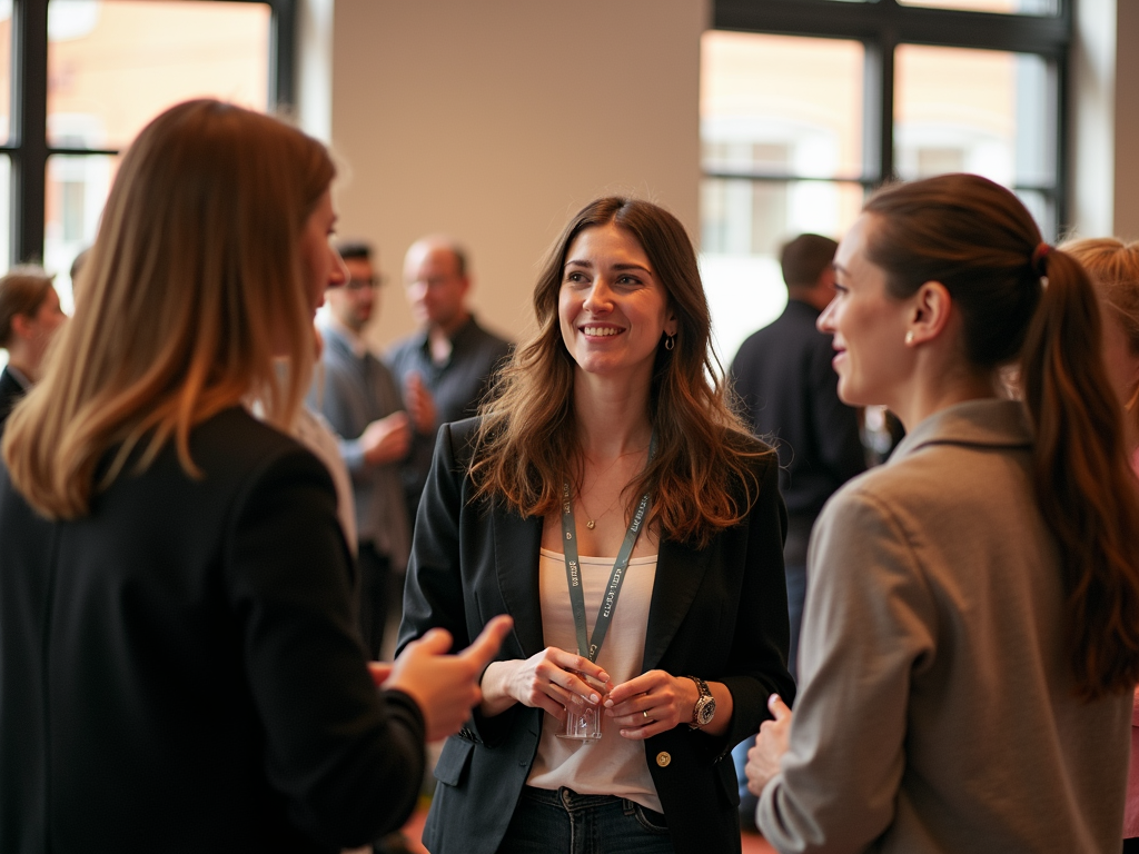 A networking event for volunteers discussing community advocacy.