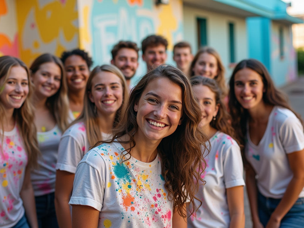College students painting a community center