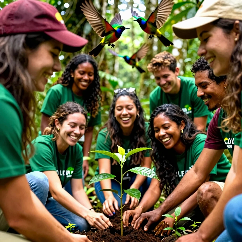 Volunteers planting trees in Costa Rica rainforest