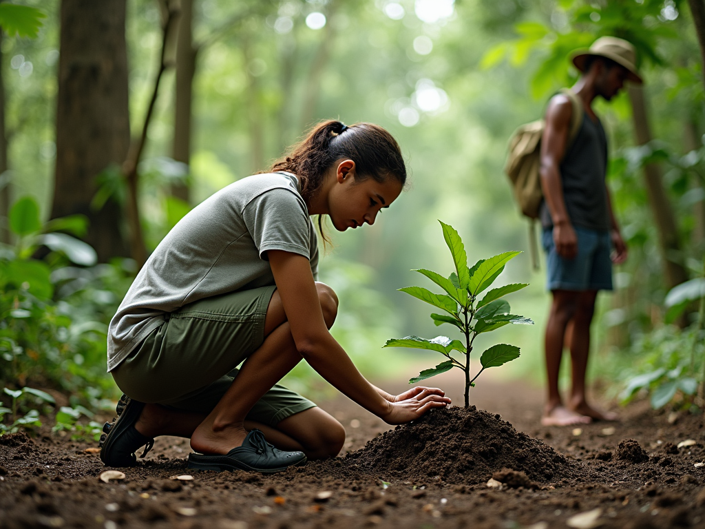 College student participating in environmental conservation abroad