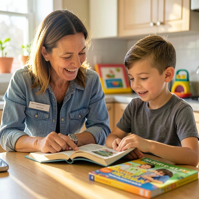 Advocacy volunteer reading with a child she supports