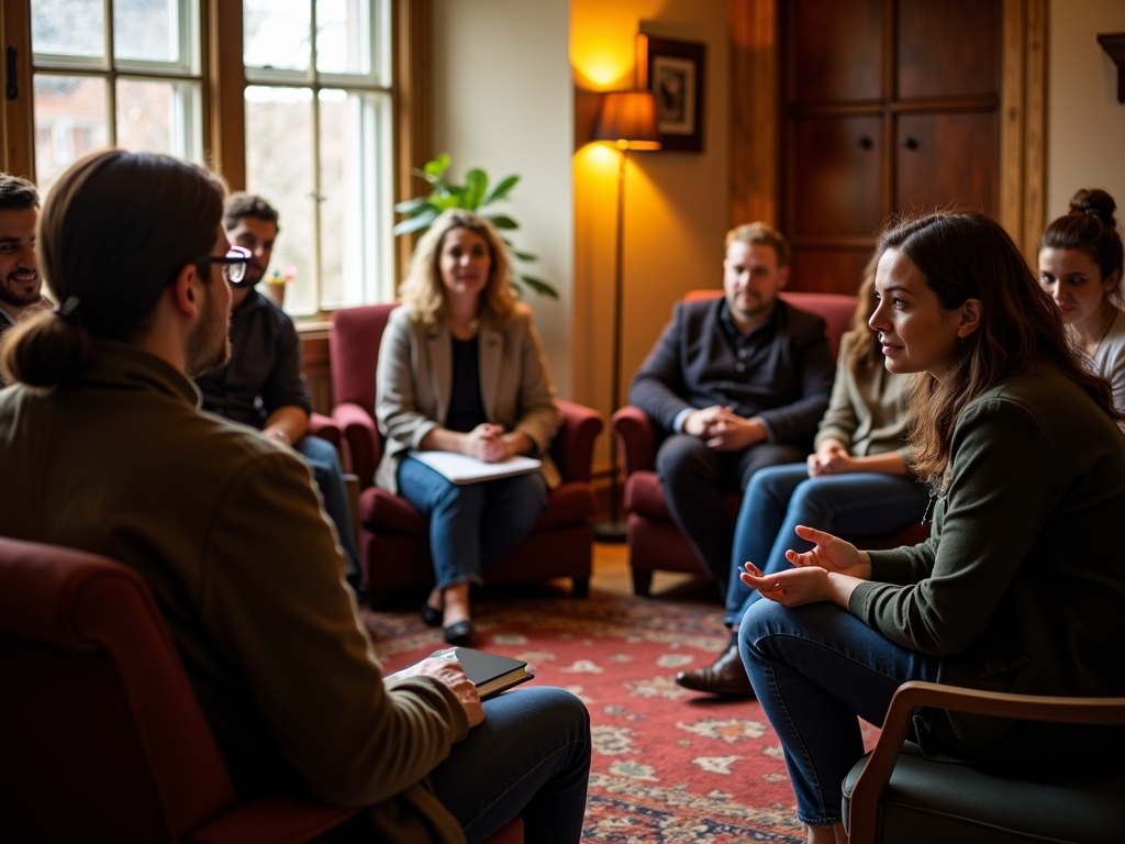 Group crafting stories in a workshop