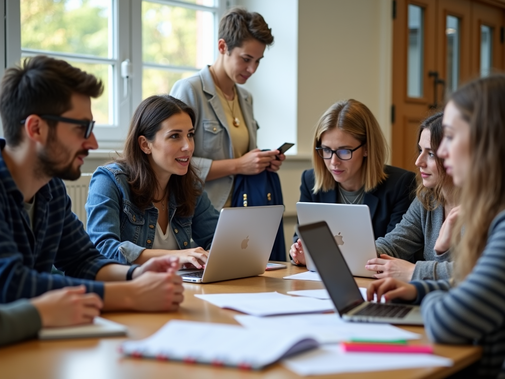 Professionals engaging in skill-based volunteering at a school.