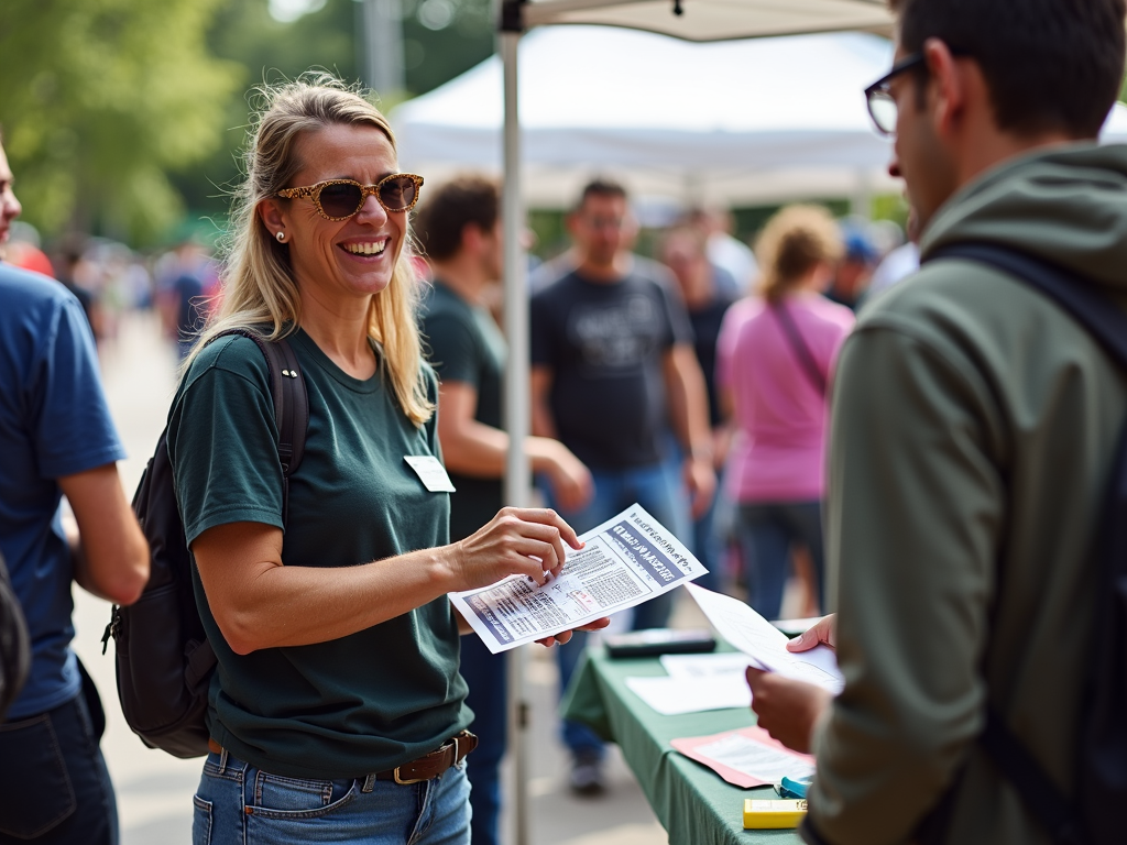 Volunteer distributing flyers