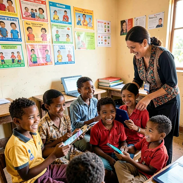 Children benefiting from technology donated through skill-based volunteering in global education