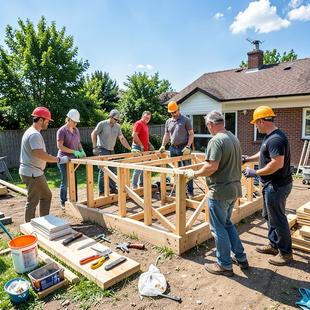 Volunteers building a home for community development