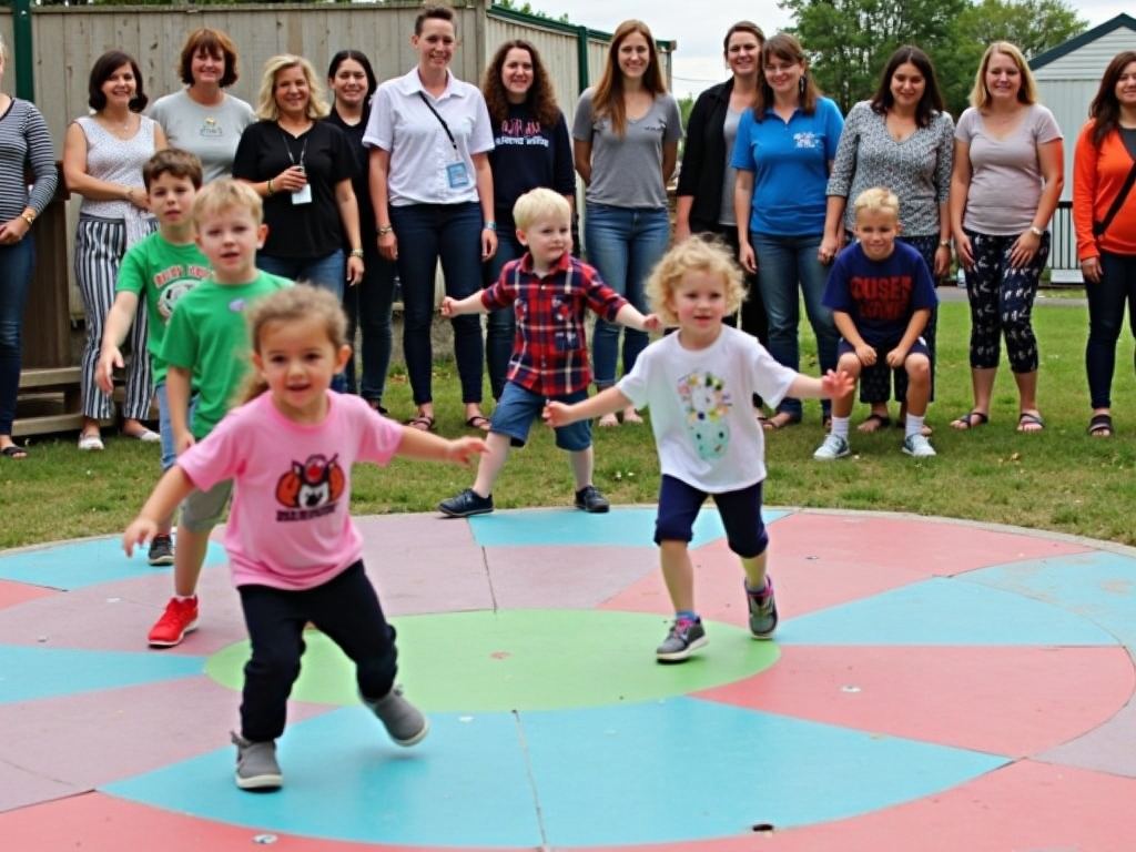 Children enjoying a playground renovated by volunteers.