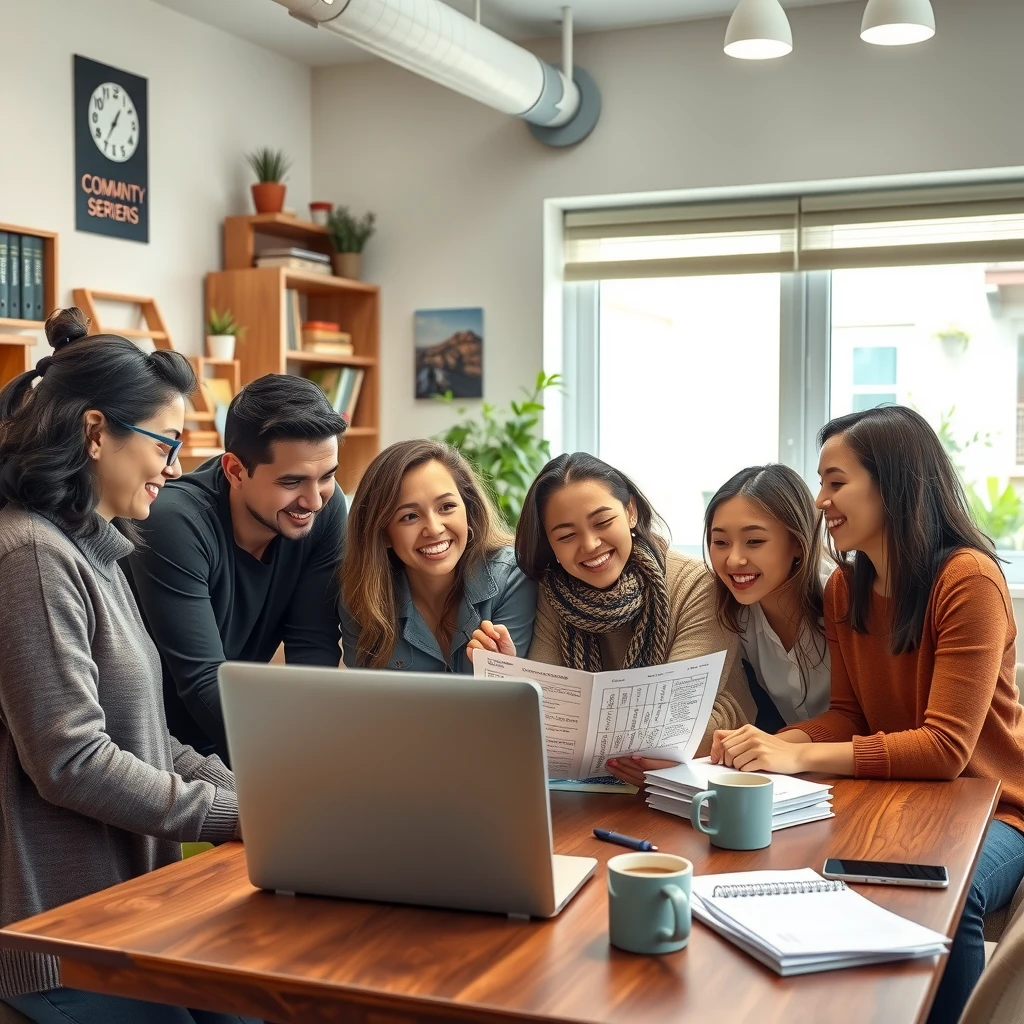 Volunteers and staff discussing finances in a nonprofit office