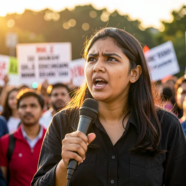 Young woman delivering a powerful speech at an advocacy event