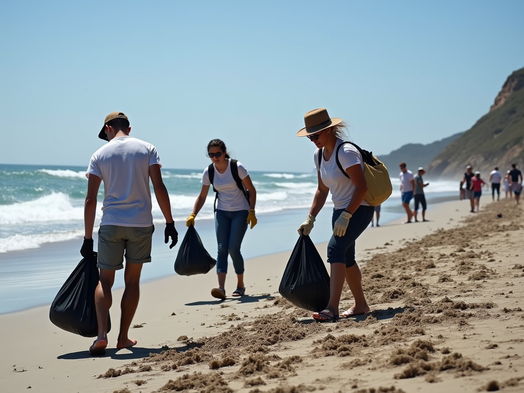 Volunteers cleaning a beach