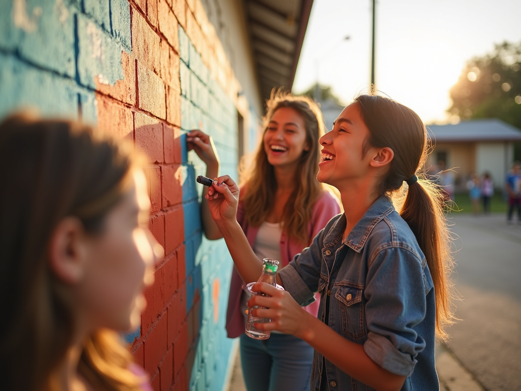 Students painting a community center during a service project