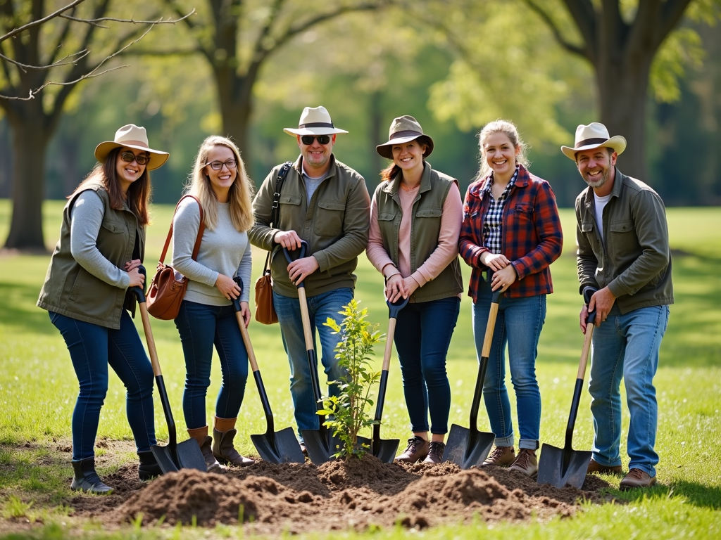 Volunteers planting trees together