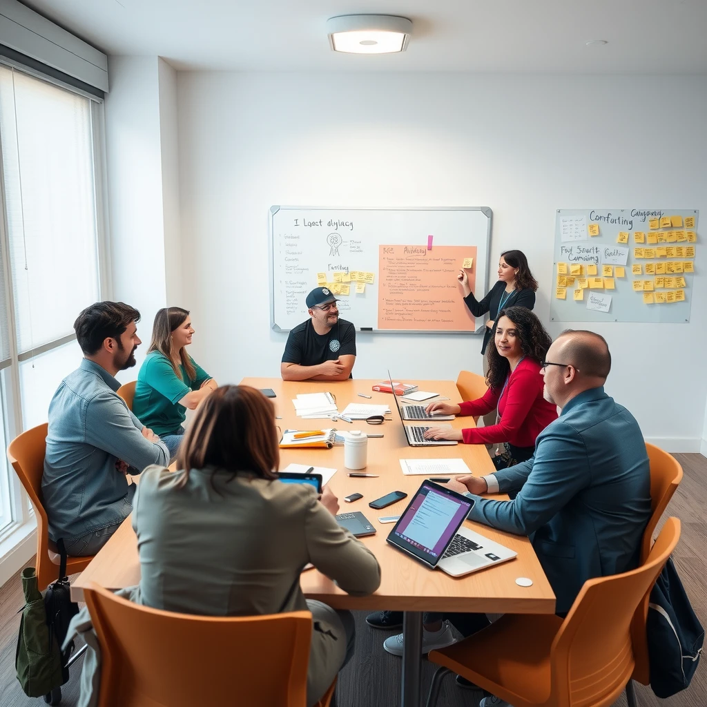 Volunteers collaboratively planning an advocacy campaign around a table