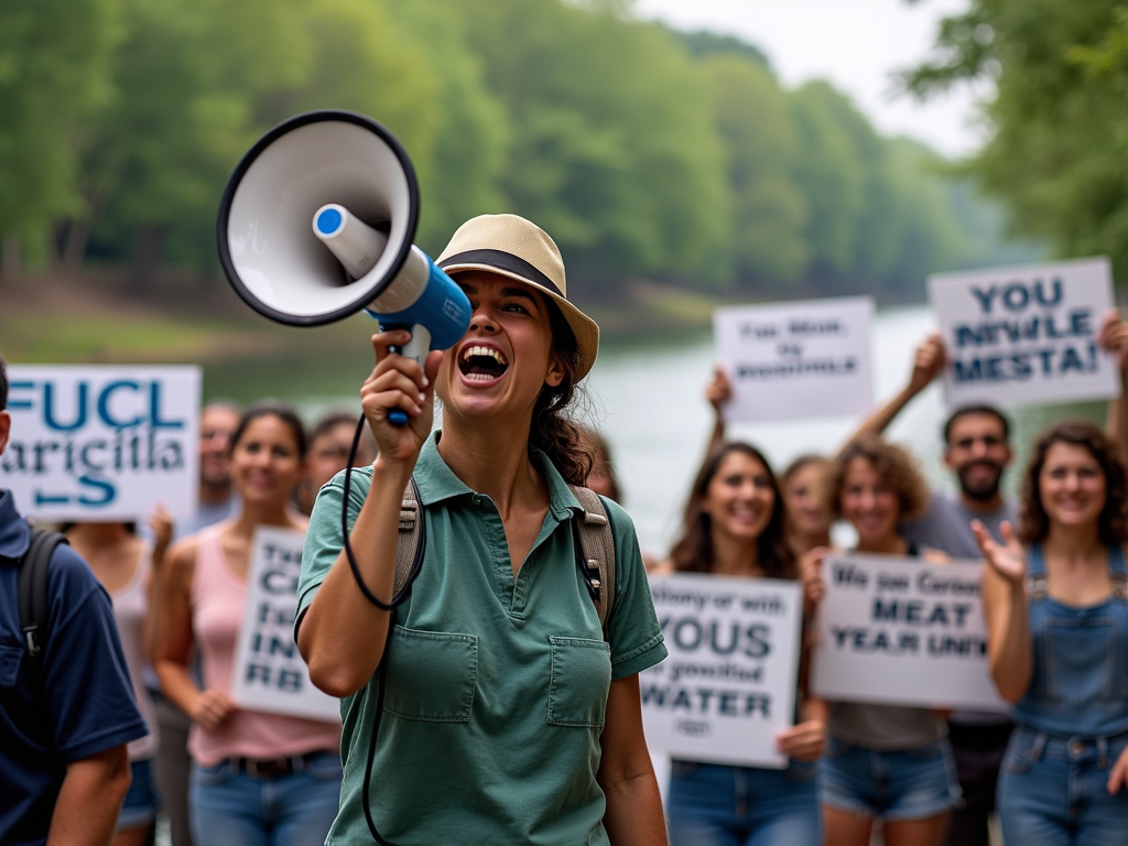 Volunteer at a rally for clean water