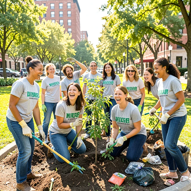 Diverse group of volunteers working together on a community service project
