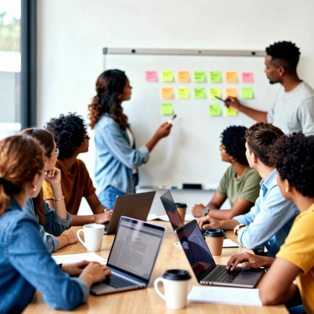 Group of modern advocates collaborating in a community center