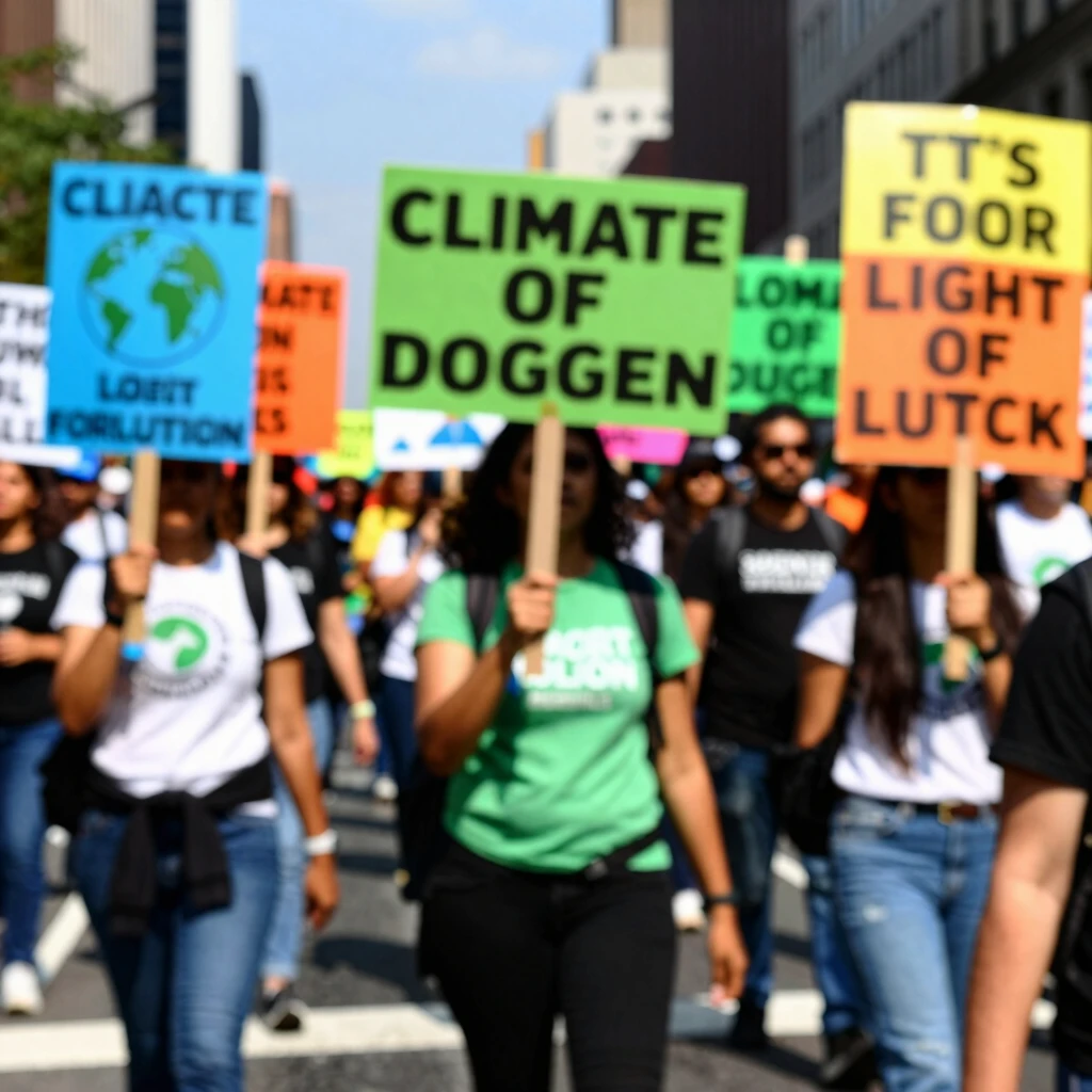 Crowd at a climate action advocacy rally holding signs