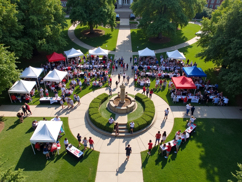 Community members gathered at a civic engagement event in a local park.